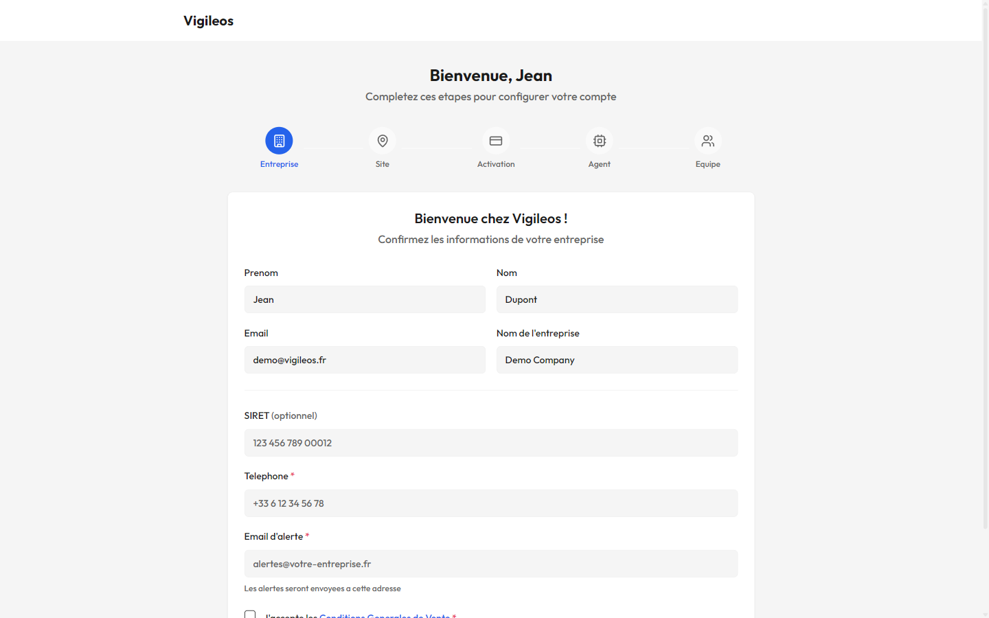 Étape 1 — Informations entreprise